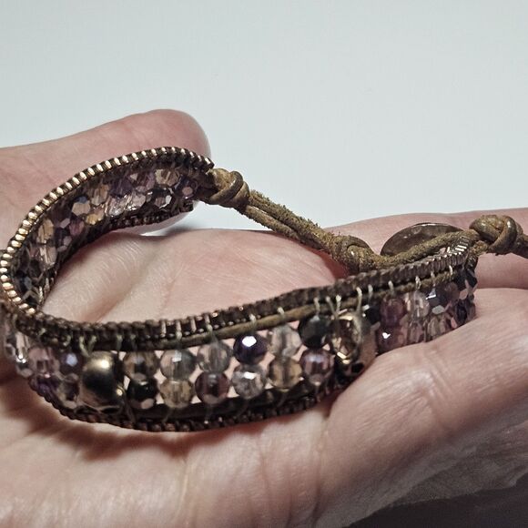 **Final Sale** Nakamol Copper Colored Purple Beaded Skull Bracelet 6.5/7.5" - Picture 2 of 13
